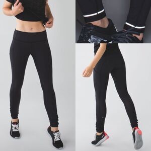Lululemon Speed Tight II (Mesh) Luxtreme Leggings Pockets Waist Tie Black
